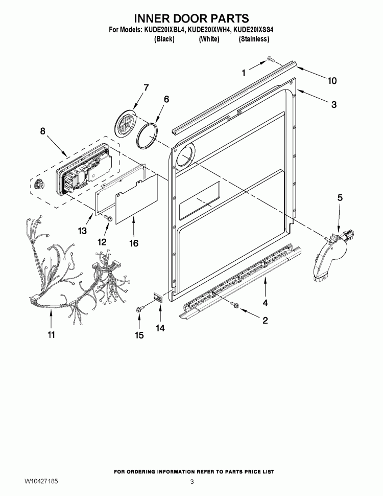 INNER DOOR PARTS Diagram and Parts List for KUDE20IXBL4  KitchenAid Dishwasher