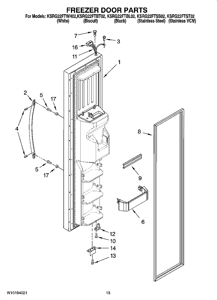 FREEZER DOOR PARTS Diagram and Parts List for KSRG22FTSS02  KitchenAid Refrigerator