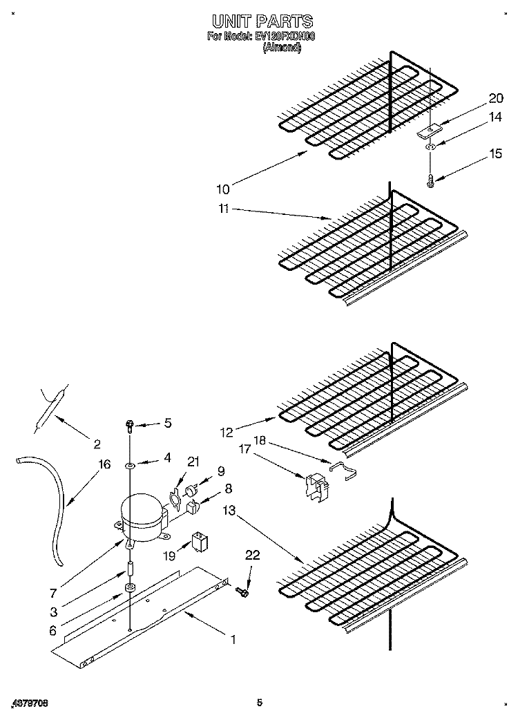 UNIT Diagram and Parts List for EV120FXDN00  Whirlpool Freezer