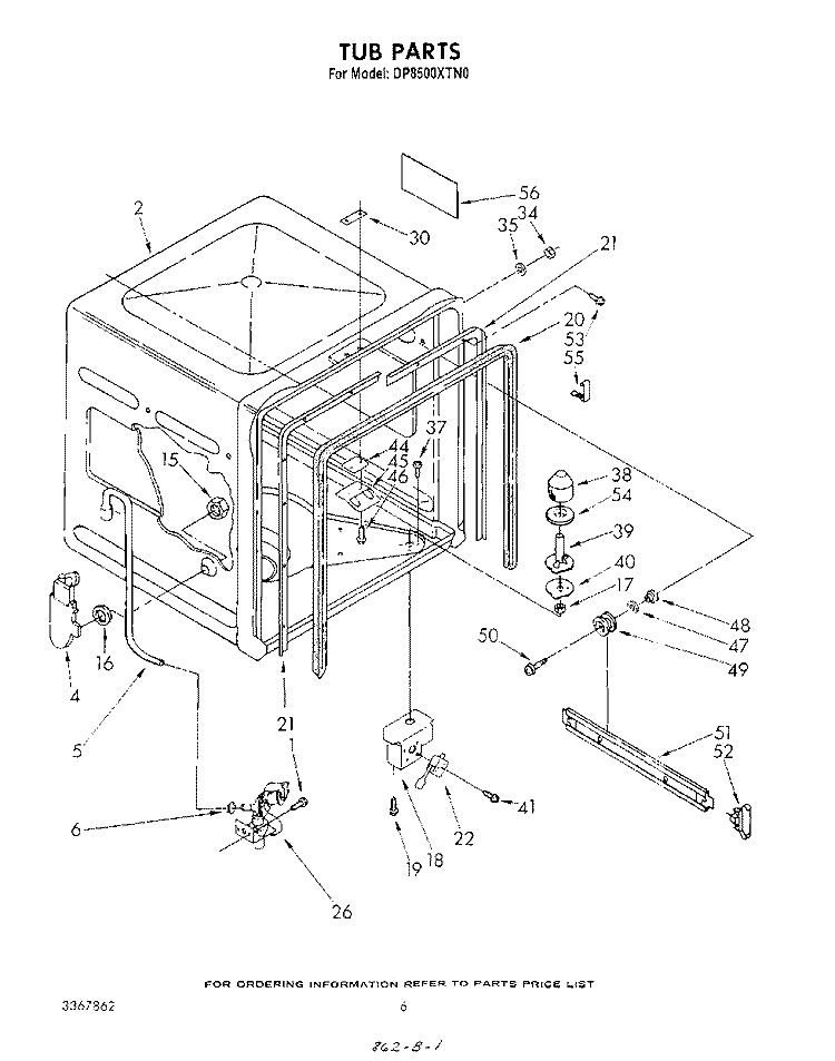 TUB , LITERATURE AND OPTIONAL Diagram and Parts List for DP8500XTN0  Whirlpool Dishwasher