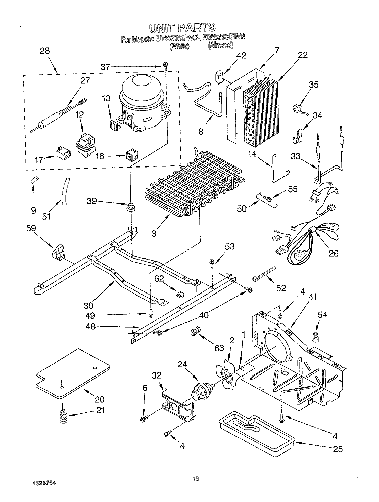 UNIT Diagram and Parts List for ED22GWXFW03  Whirlpool Refrigerator