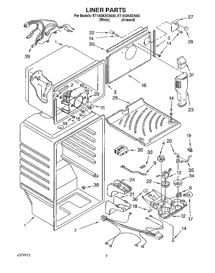 LINER Diagram and Parts List for ET18GKXDN03  Whirlpool Refrigerator