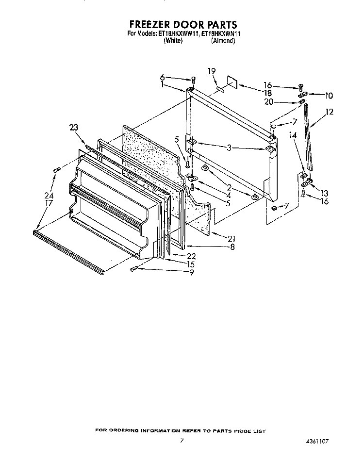 FREEZER DOOR Diagram and Parts List for ET18HKXWN11  Whirlpool Refrigerator
