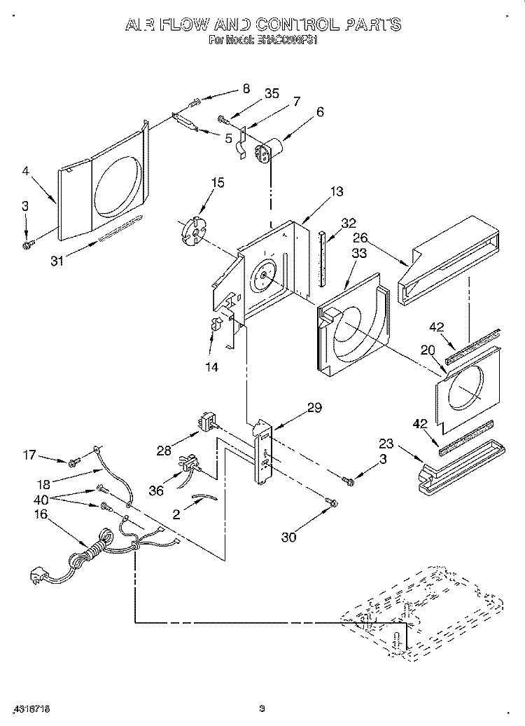 AIRFLOW & CONTROL Diagram and Parts List for BHAC0500FS1  Whirlpool Air Conditioner