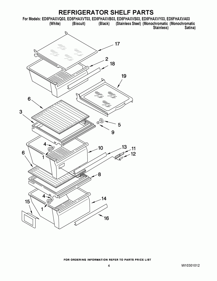 REFRIGERATOR SHELF PARTS Diagram and Parts List for ED5FHAXVA03  Whirlpool Refrigerator