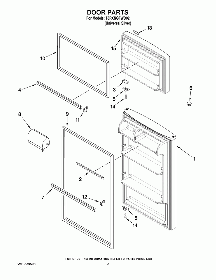 DOOR PARTS Diagram and Parts List for T8RXNGFWD02  Estate Refrigerator