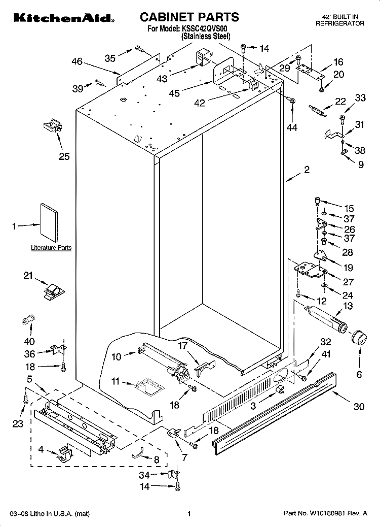 CABINET PARTS Diagram and Parts List for KSSC42QVS00  KitchenAid Refrigerator