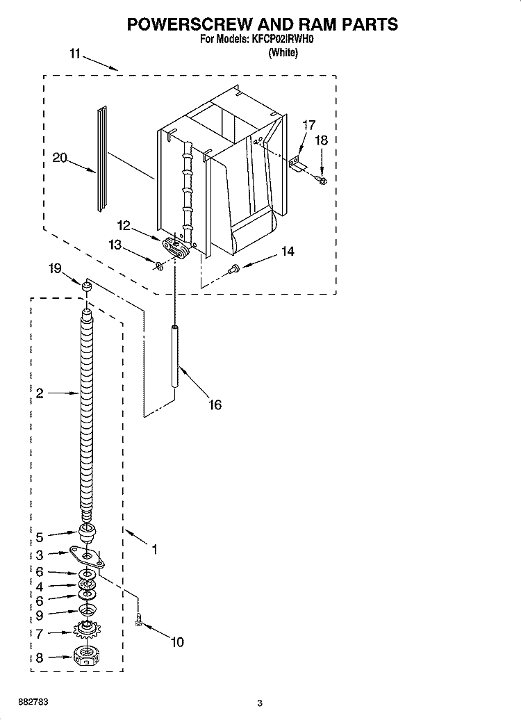 POWERSCREW AND RAM PARTS Diagram and Parts List for KFCP02IRWH0  KitchenAid Trash Compactor