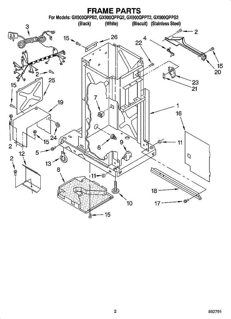 FRAME PARTS Diagram and Parts List for GX900QPPT2  Whirlpool Trash Compactor