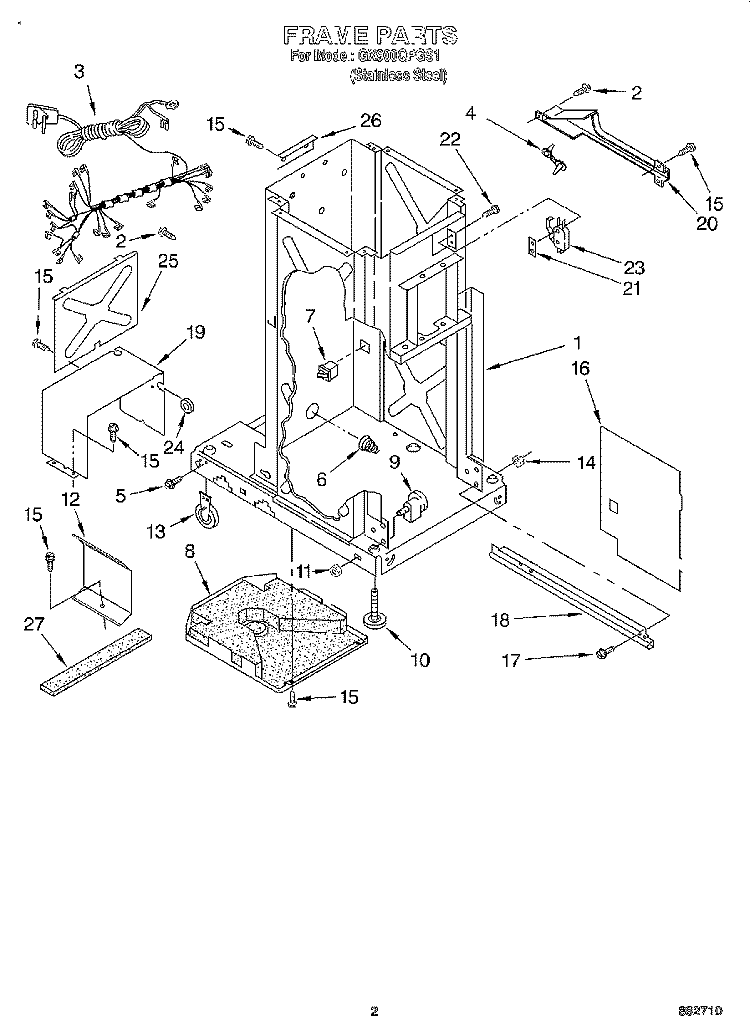 FRAME Diagram and Parts List for GX900QPGS1  Whirlpool Trash Compactor