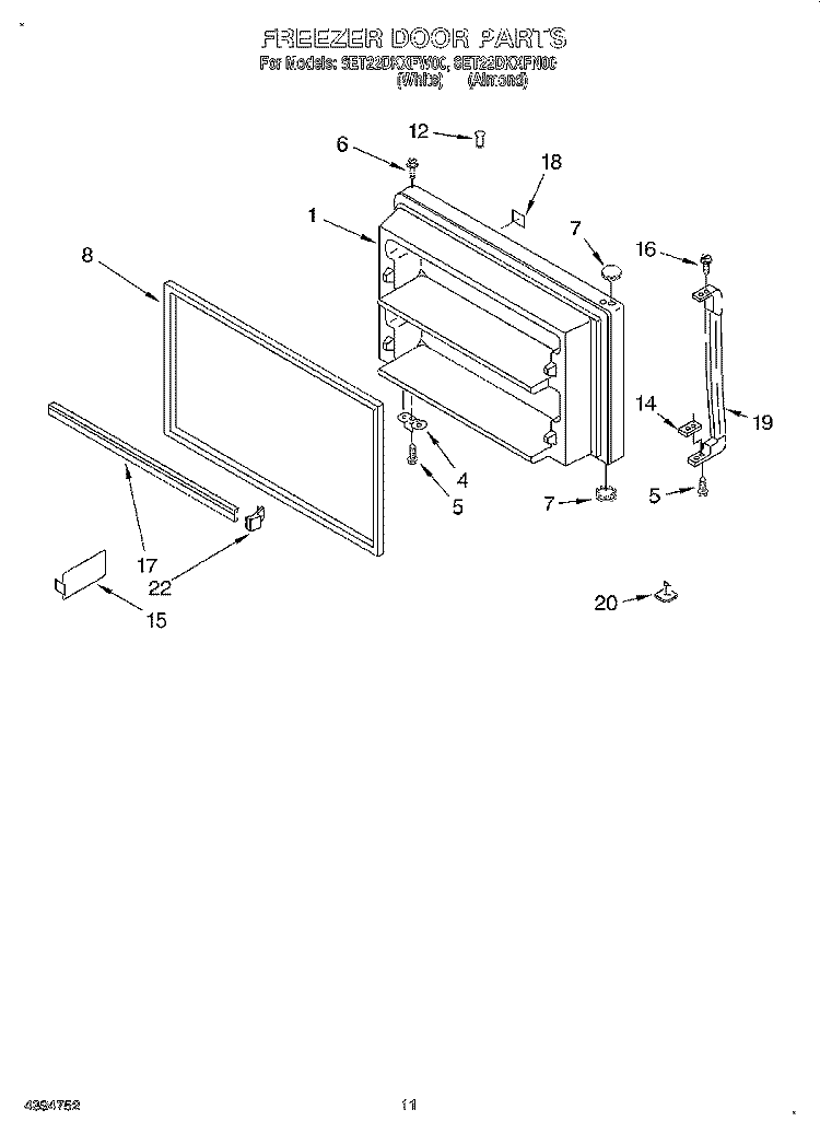 FREEZER DOOR, LIT/OPTIONAL Diagram and Parts List for 8ET22DKXFN00  Whirlpool Refrigerator
