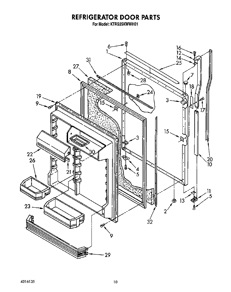 REFRIGERATOR DOOR Diagram and Parts List for KTRS25KWWH01  KitchenAid Refrigerator