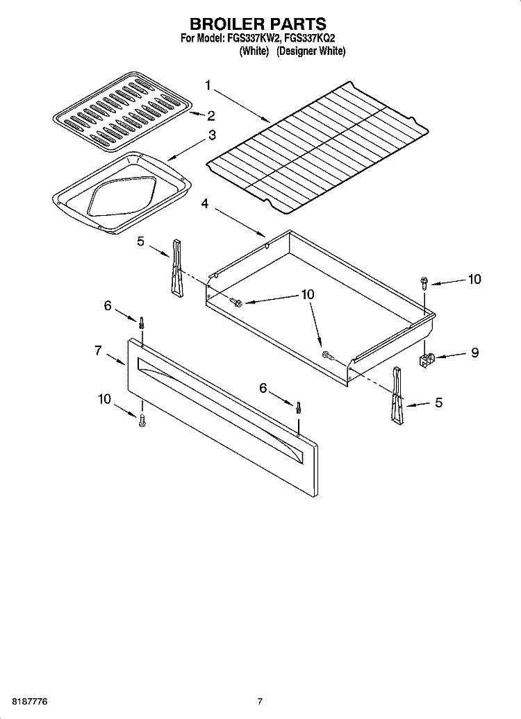 BROILER PARTS Diagram and Parts List for FGS337KQ2  Roper Range
