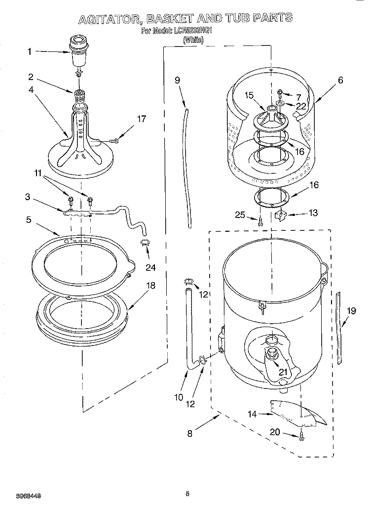 AGITATOR, BASKET AND TUB Diagram and Parts List for LCR5232HQ1  Whirlpool Washer