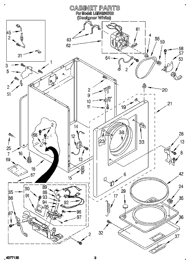 CABINET Diagram and Parts List for LGR4624BQ0  Whirlpool Dryer