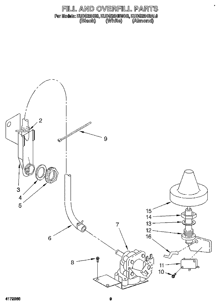 FILL AND OVERFILL Diagram and Parts List for KUDS23HBWH0  KitchenAid Dishwasher