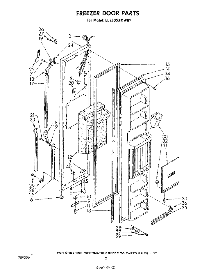 FREEZER DOOR Diagram and Parts List for ED26SSXMWR1  Whirlpool Refrigerator