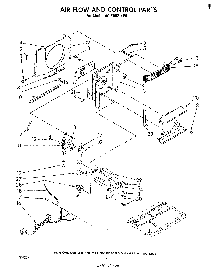 AIRFLOW AND CONTROL Diagram and Parts List for ACP602XP0  Whirlpool Air Conditioner