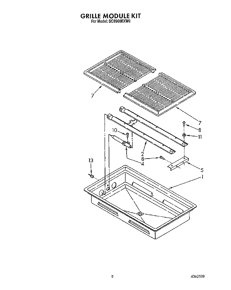 GRILLE MODULE Diagram and Parts List for SC8900EXW0  Whirlpool Cooktop