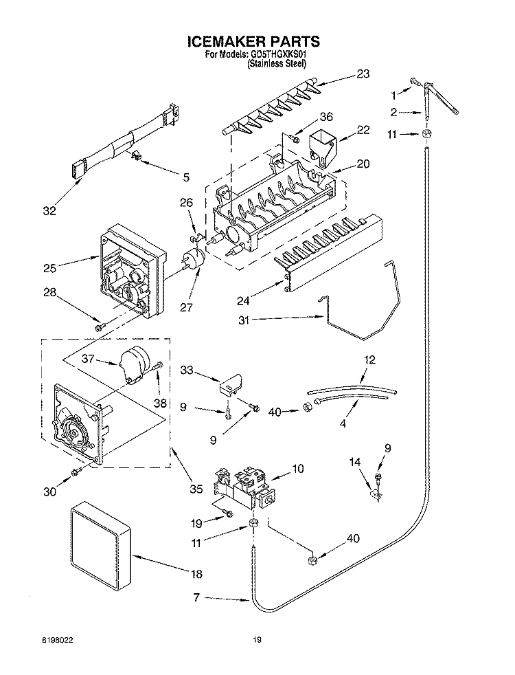 ICEMAKER Diagram and Parts List for GD5THGXKS01  Whirlpool Refrigerator