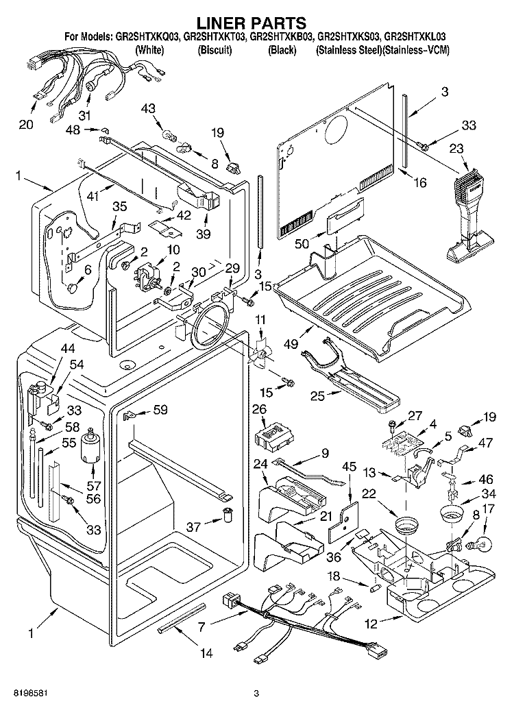 LINER PARTS Diagram and Parts List for GR2SHTXKL03  Whirlpool Refrigerator
