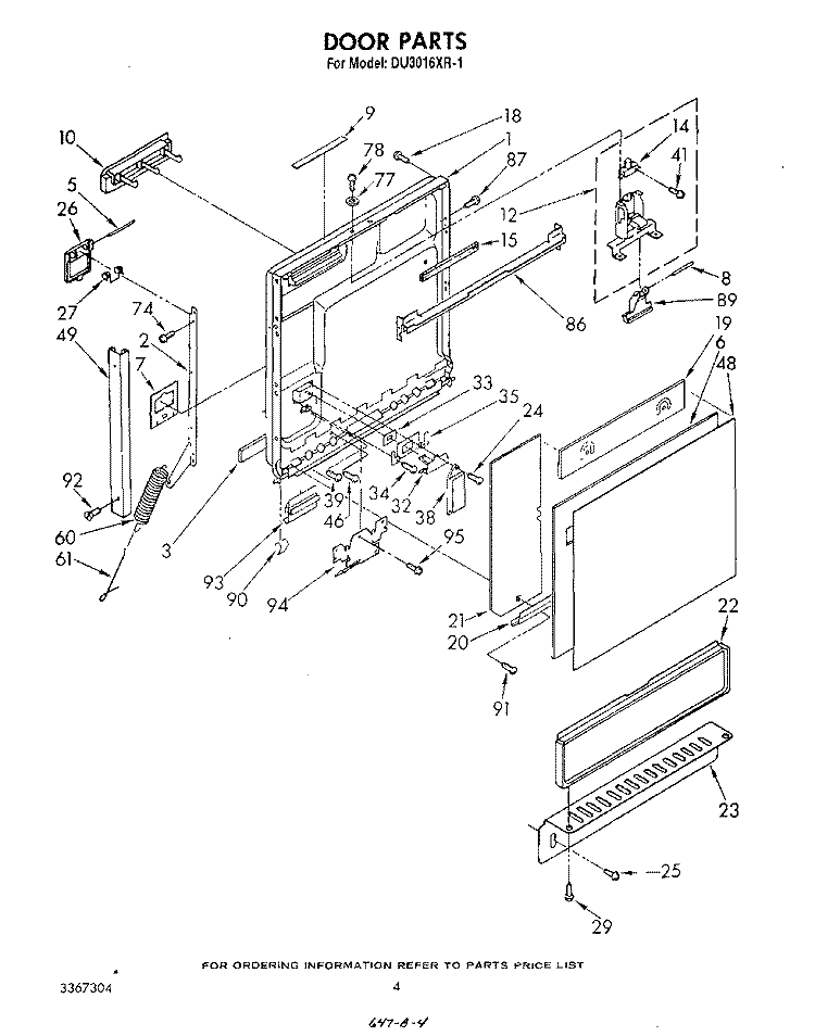 DOOR , LITERATURE AND OPTIONAL Diagram and Parts List for DU3016XR1  Whirlpool Dishwasher