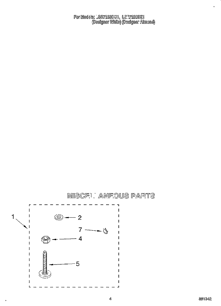 MISCELLANEOUS Diagram and Parts List for LSR7233DZ1  Whirlpool Washer