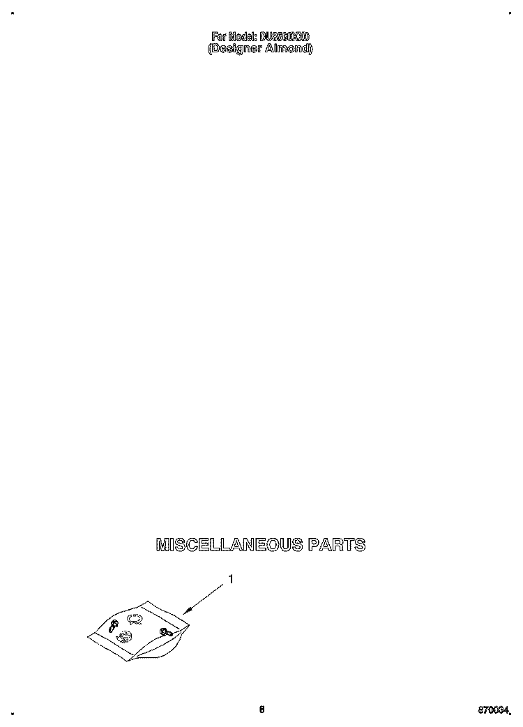 MISCELLANEOUS Diagram and Parts List for DU8560XX0  Whirlpool Dishwasher