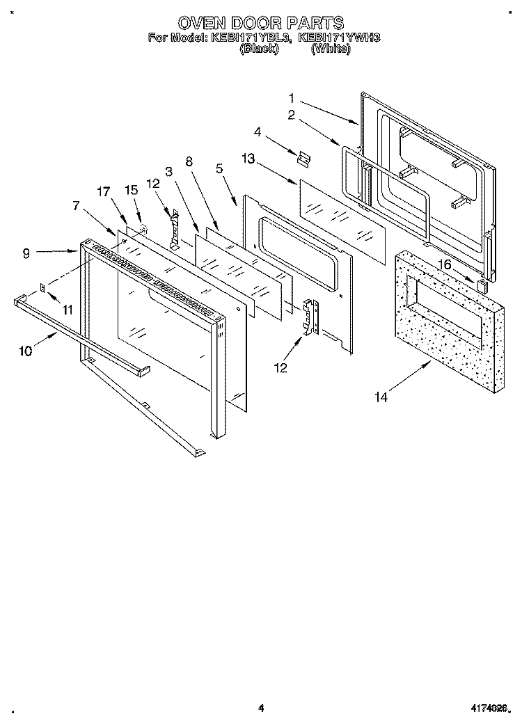 OVEN DOOR Diagram and Parts List for KEBI171YWH3  KitchenAid Wall Oven