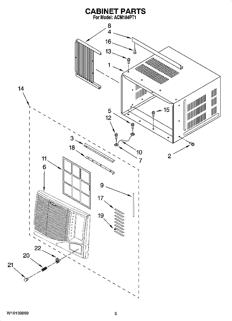 CABINET PARTS Diagram and Parts List for ACM184PT1  Whirlpool Air Conditioner