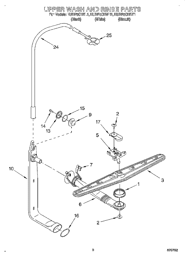 UPPER WASH AND RINSE Diagram and Parts List for KUDI25CHBT1  KitchenAid Dishwasher