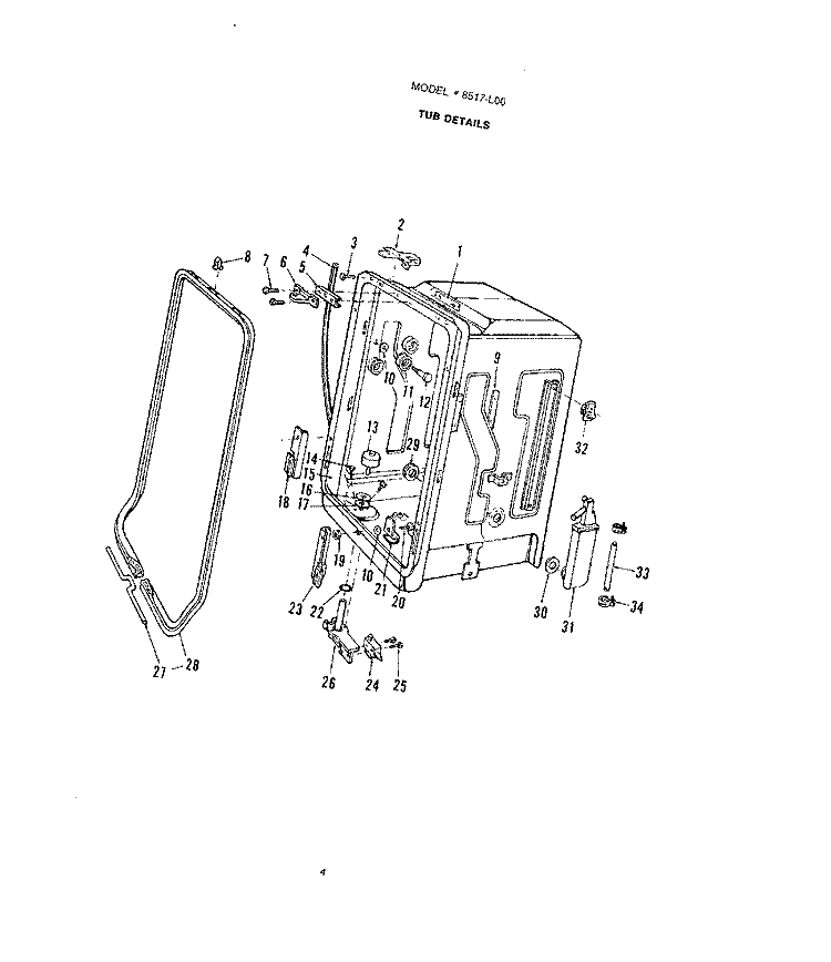 TUB Diagram and Parts List for 8517L00  Roper Dishwasher