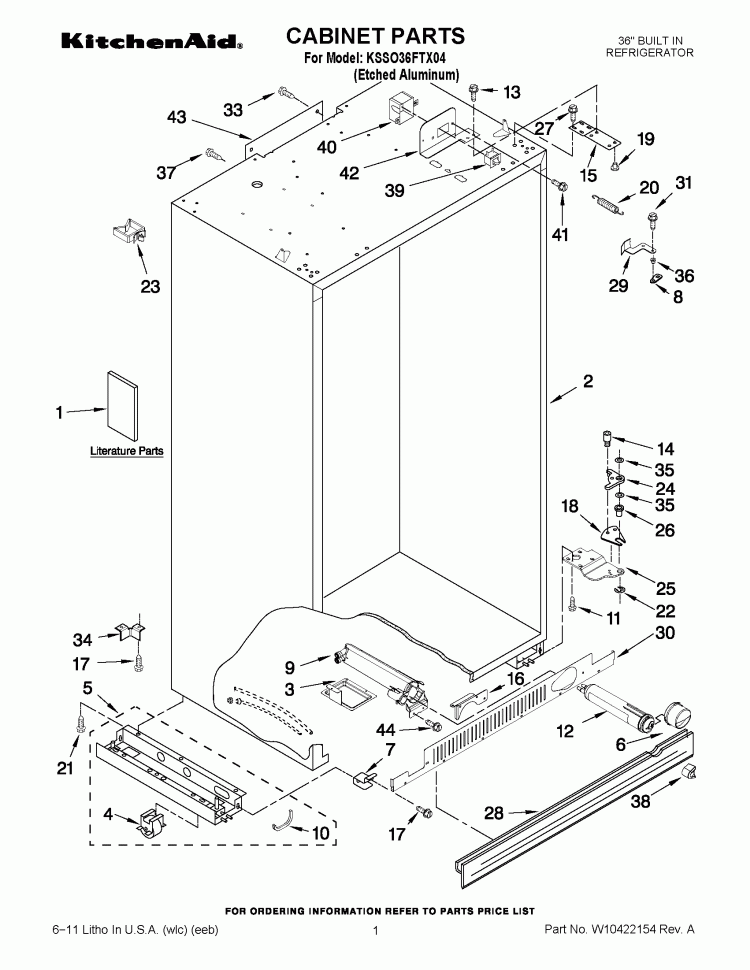 CABINET PARTS Diagram and Parts List for KSSO36FTX04  KitchenAid Refrigerator
