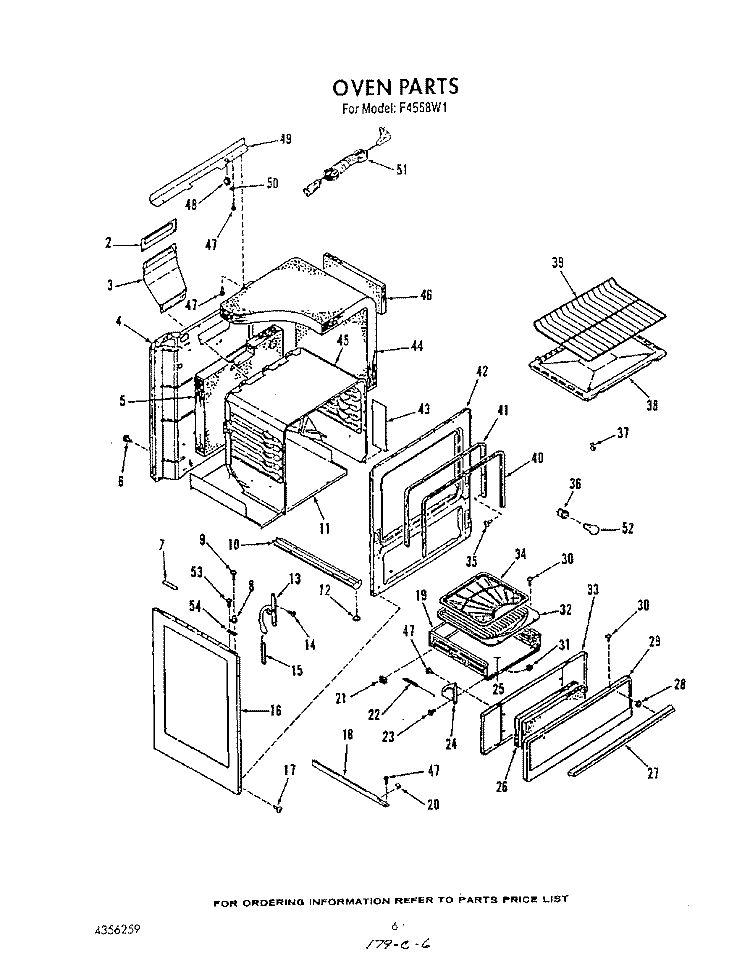 OVEN Diagram and Parts List for F4558L1  Roper Range