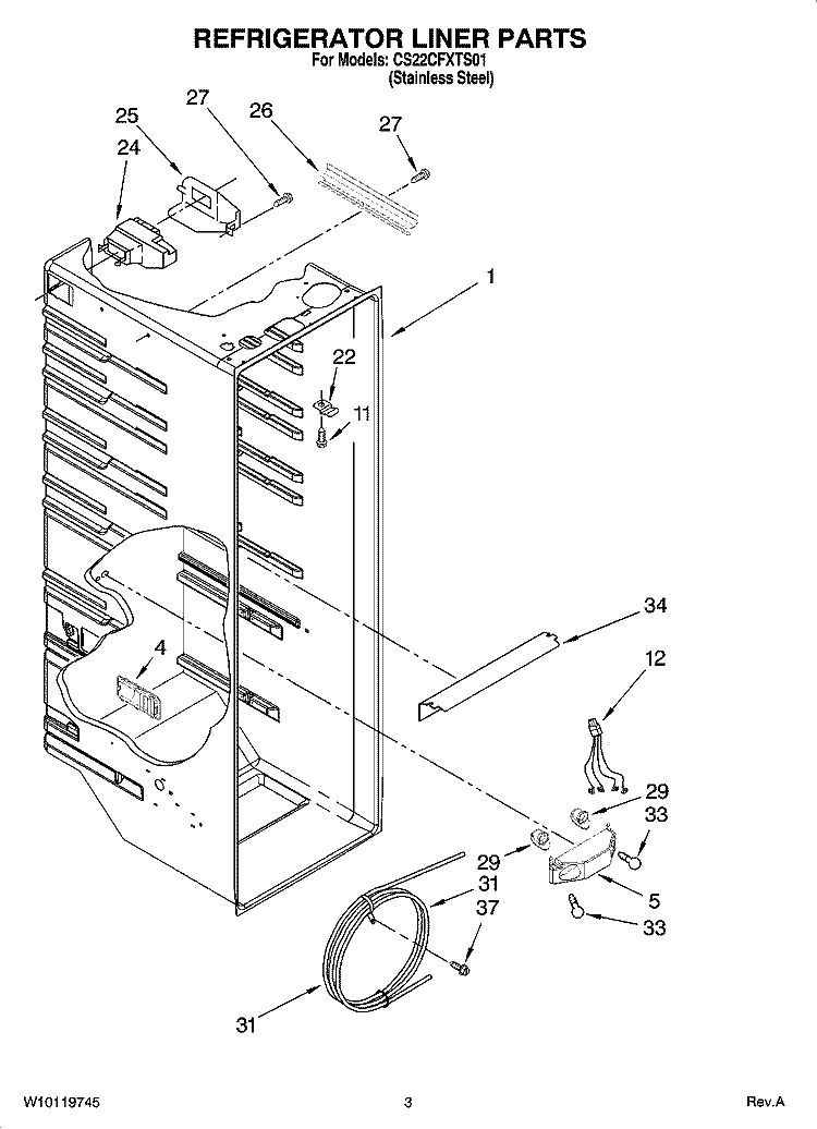 REFRIGERATOR LINER PARTS Diagram and Parts List for CS22CFXTS01  Crosley Refrigerator