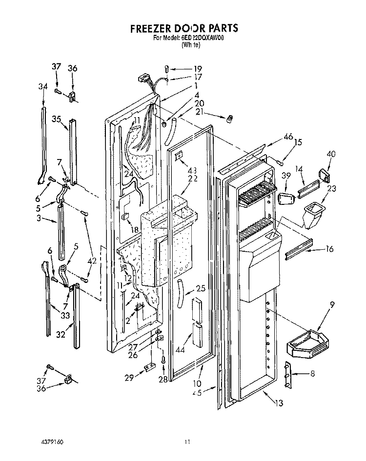 FREEZER DOOR Diagram and Parts List for 6ED22DQXAW00  Whirlpool Refrigerator
