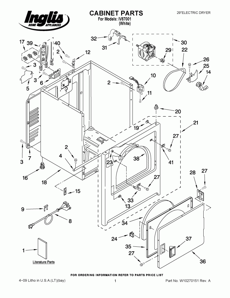 CABINET PARTS Diagram and Parts List for IV87001  Inglis Dryer