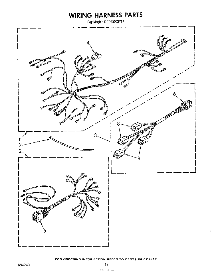 WIRING HARNESS Diagram and Parts List for RE953PXPT2  Whirlpool Range
