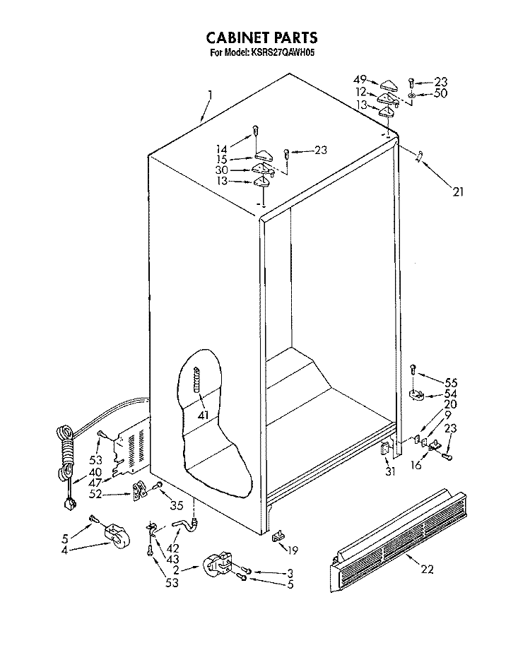 CABINET Diagram and Parts List for KSRS27QAWH05  KitchenAid Refrigerator