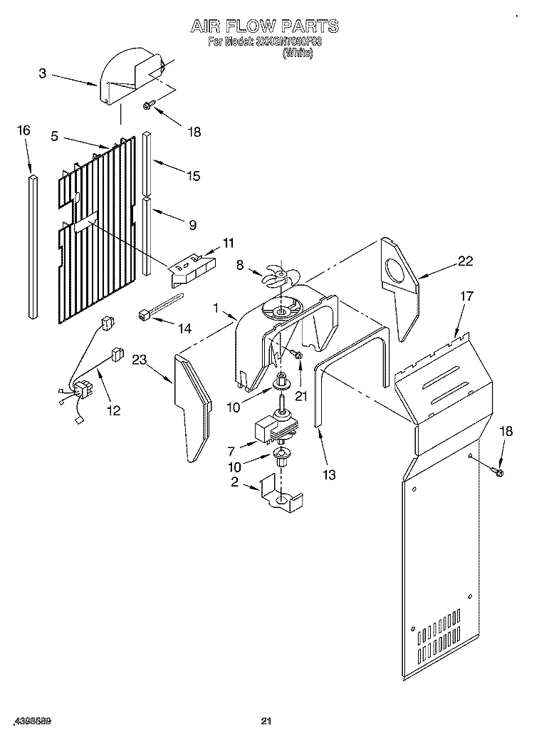 AIR FLOW, OPTIONAL Diagram and Parts List for 3XKGN7050F03  Whirlpool Refrigerator
