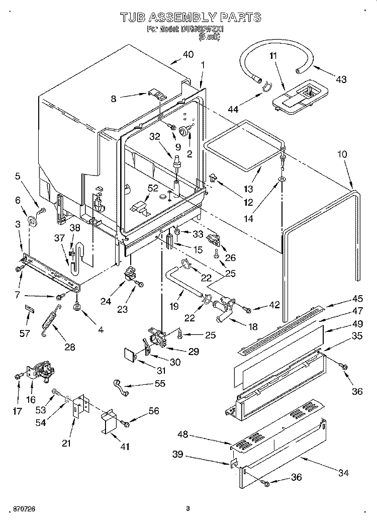 TUB ASSEMBLY Diagram and Parts List for DU890DWGX1  Whirlpool Dishwasher