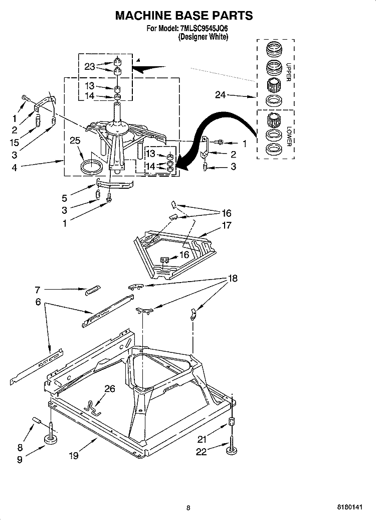 MACHINE BASE PARTS Diagram and Parts List for 7MLSC9545JQ6  Whirlpool Washer