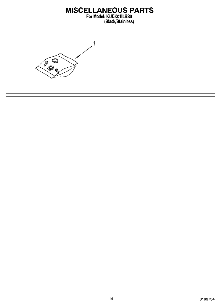 MISCELLANEOUS PARTS OPTIONAL PARTS (NOT INCLUDED) Diagram and Parts List for KUDK01ILBS0  KitchenAid Dishwasher