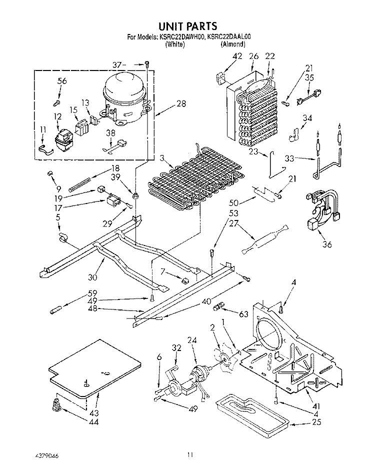 UNIT Diagram and Parts List for KSRC22DAAL00  KitchenAid Refrigerator