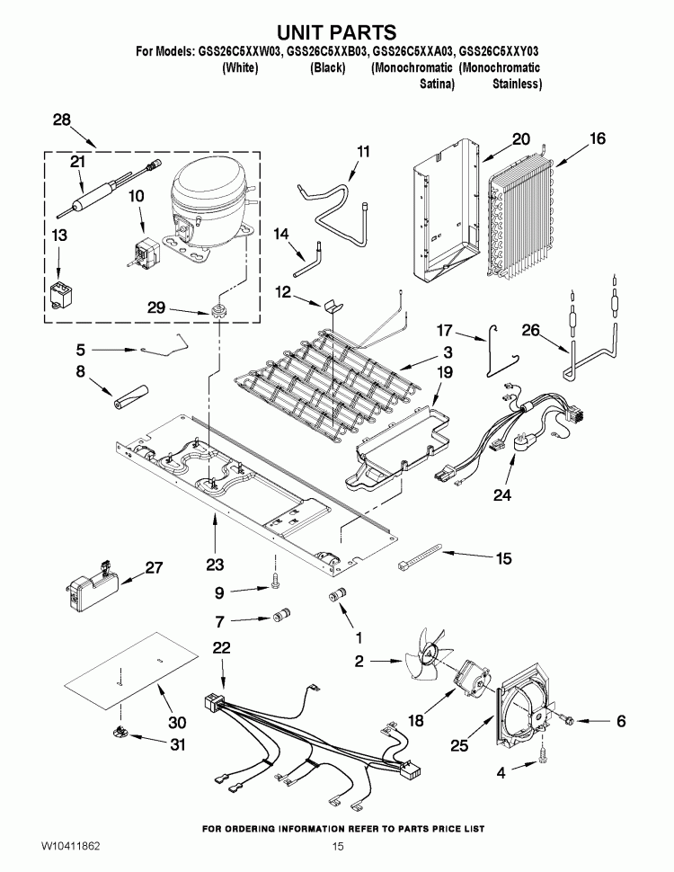UNIT PARTS Diagram and Parts List for GSS26C5XXY03  Whirlpool Refrigerator