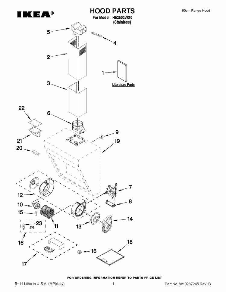 HOOD PARTS Diagram and Parts List for IH53503WS0  Whirlpool Range Hood