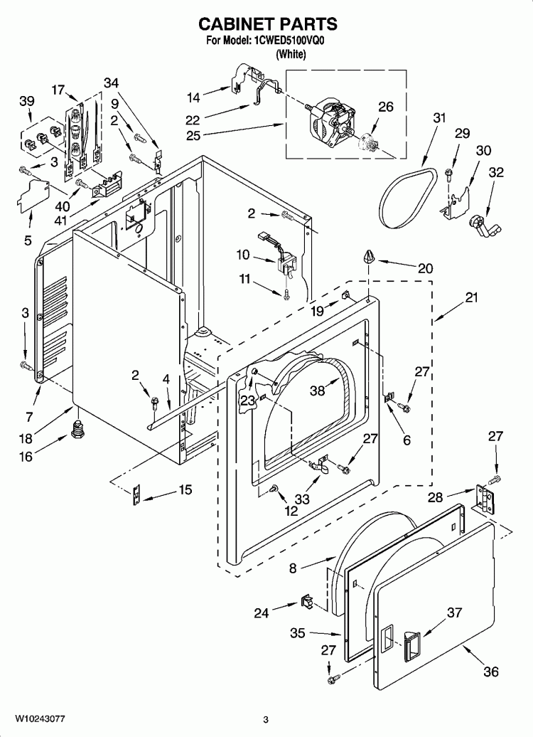 CABINET PARTS Diagram and Parts List for 1CWED5100VQ0  Whirlpool Dryer