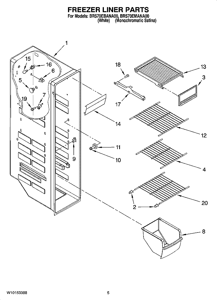 FREEZER LINER PARTS Diagram and Parts List for BRS70EMANA00  Whirlpool Refrigerator