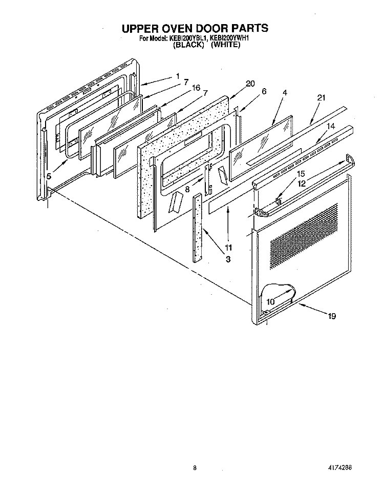 UPPER OVEN DOOR Diagram and Parts List for KEBI200YBL1  KitchenAid Wall Oven