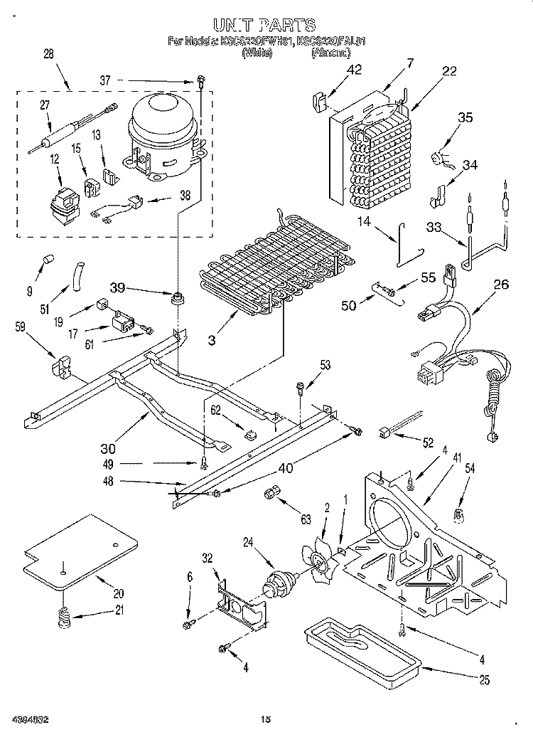 UNIT Diagram and Parts List for KSCS22QFAL01  KitchenAid Refrigerator